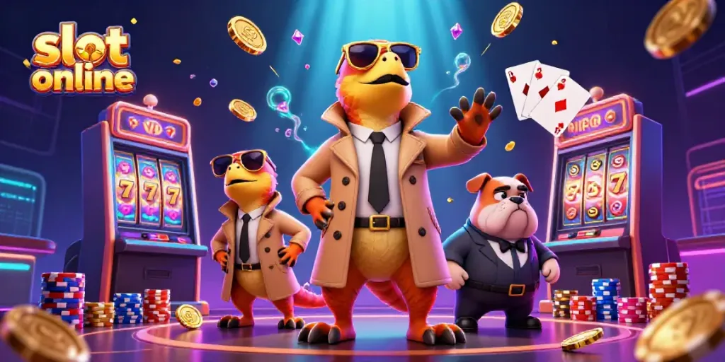 Raih kemenangan besar dengan slot online di DENTOTO, suasana kasino yang penuh warna.