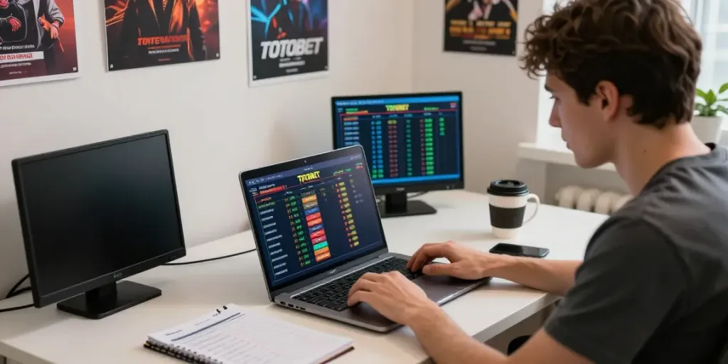Engaged user betting on Totobet in a modern home office setting.