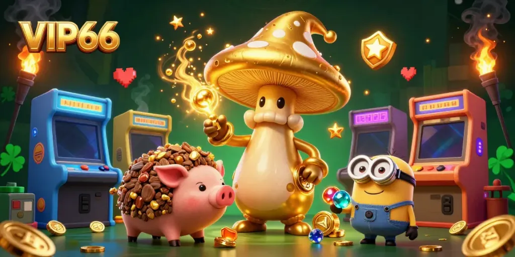 Engage in thrilling gameplay with the visually rich 3D scene showcasing VIP66's magical elements of treasure and excitement.