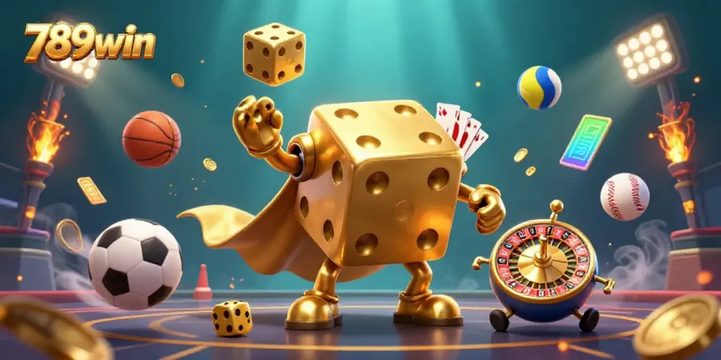 Experience the thrill of 789win with dynamic sports betting elements in a vibrant 3D casino scene.