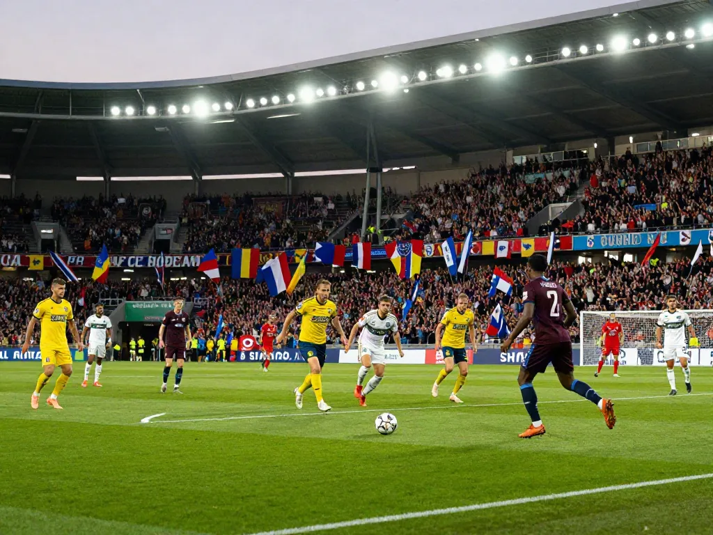 TOP10 นักเตะ showcasing intense football action in a stadium.