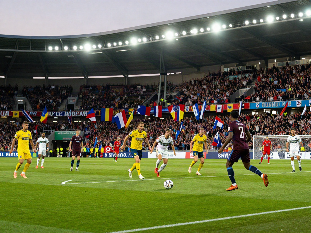 TOP10 นักเตะ showcasing intense football action in a stadium.
