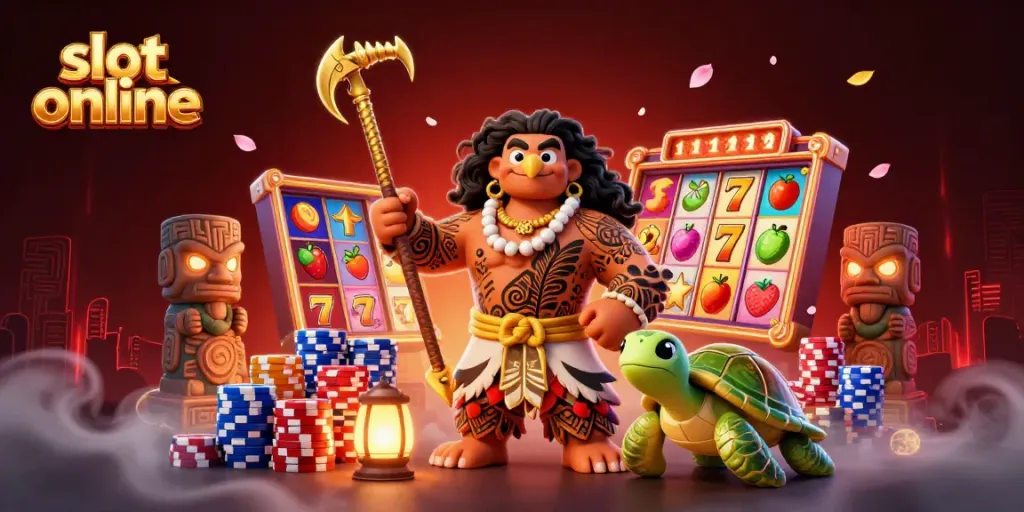 Spin and win at slot online with colorful reels and engaging characters in a dynamic casino scene.
