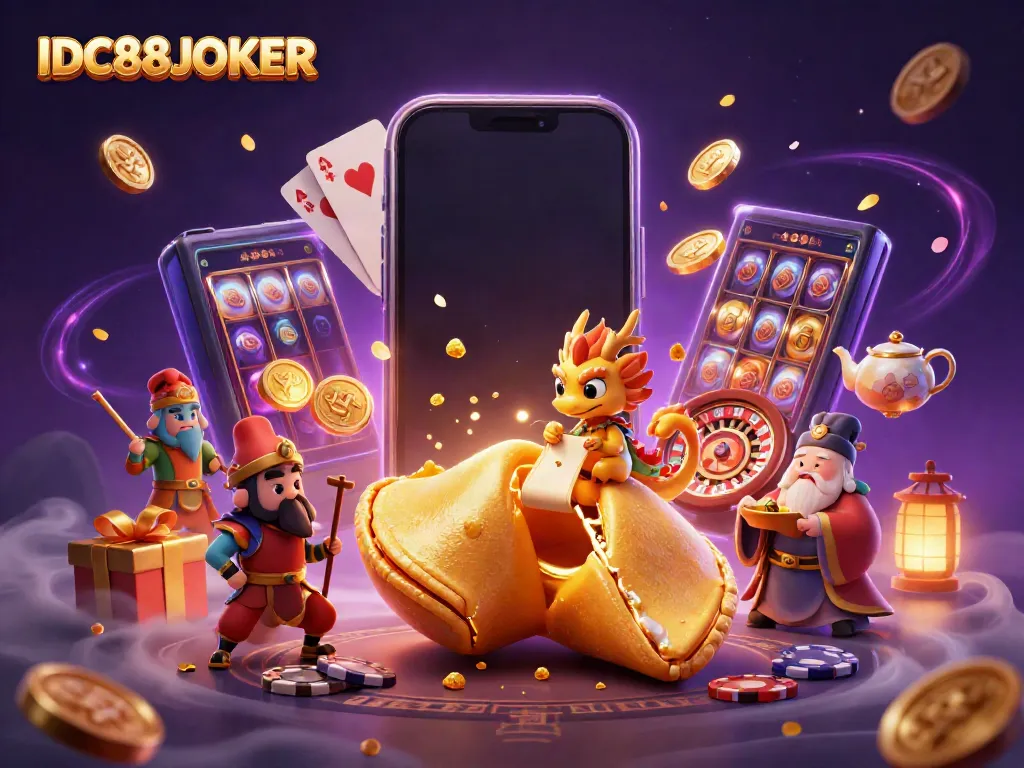 Enhance your gaming experience with IDC88JOKER's vibrant 3D illustration of fortune and luck.