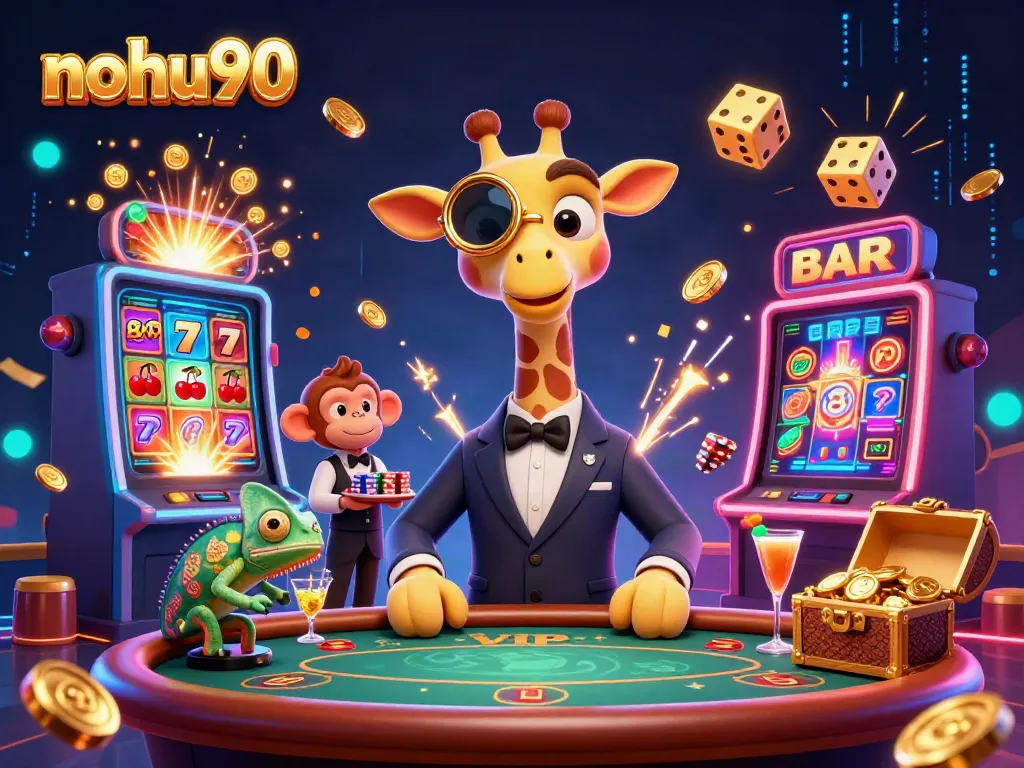 Experience the thrill of nohu90 with vibrant gaming elements and characters in a rich casino scene.