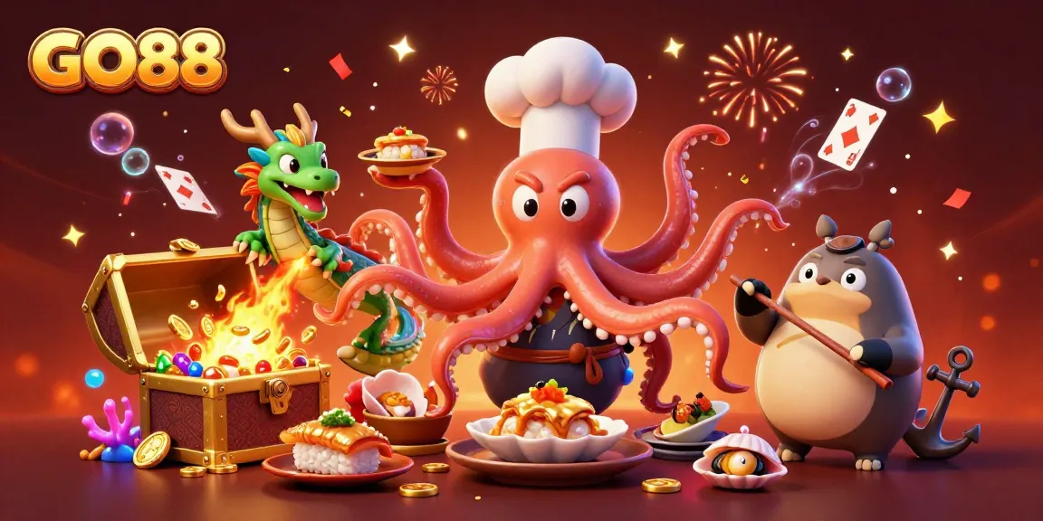 Experience the excitement at GO88 with a dynamic 3D illustration showcasing gaming adventures and vibrant characters.