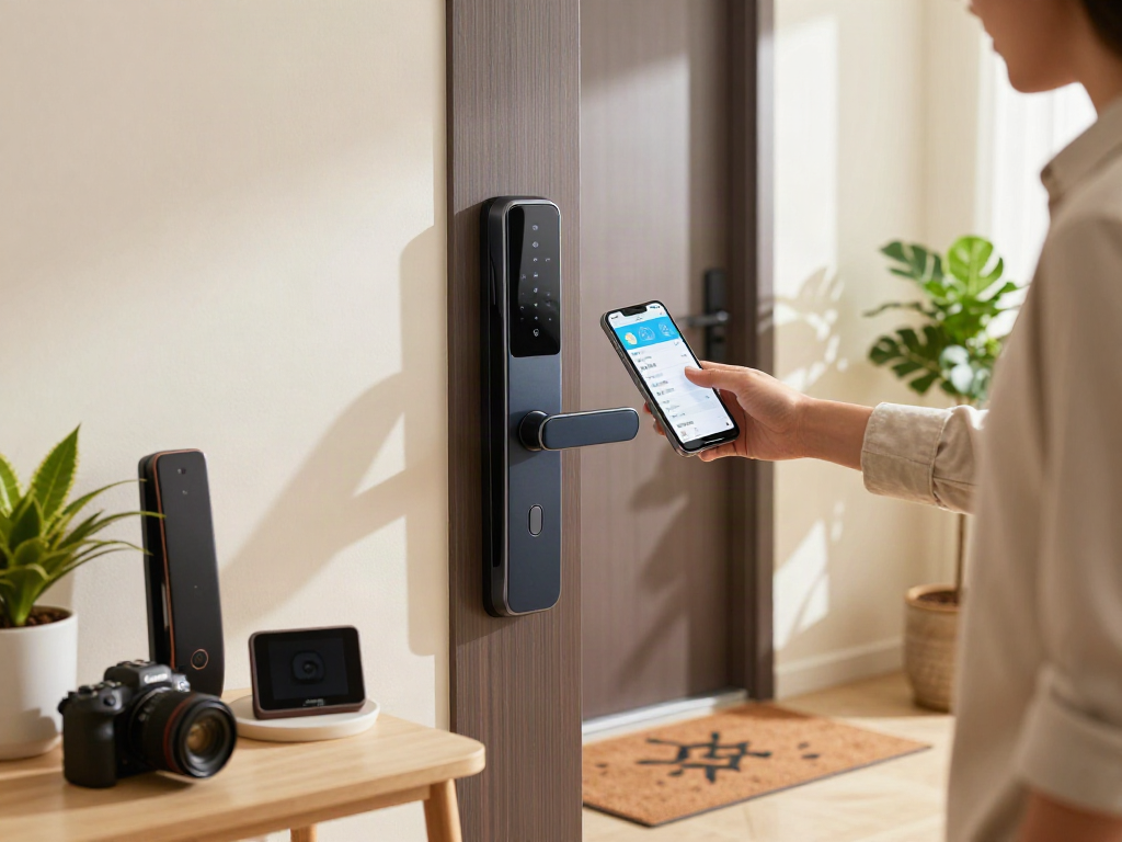 Smart lock solution for home security with advanced features showcased in a modern entrance.