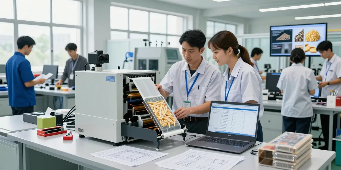 Diverse team collaborating on customized packaging solutions in a bright manufacturing environment.