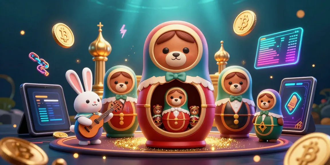 Engage with NOHU90's vibrant casino scene featuring a Matryoshka bear and crypto elements.