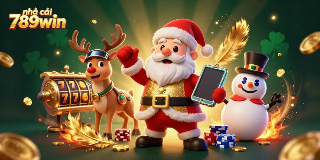Create winning moments at nhà cái 789win with characters enjoying a vibrant casino scene full of slots and excitement.