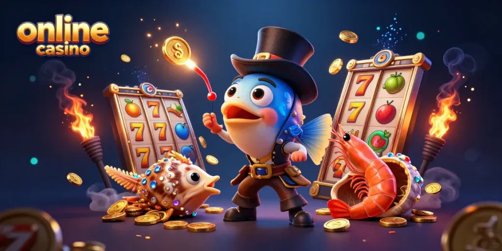 Engaging 3D scene showcasing an online casino theme with vibrant characters and animated elements.