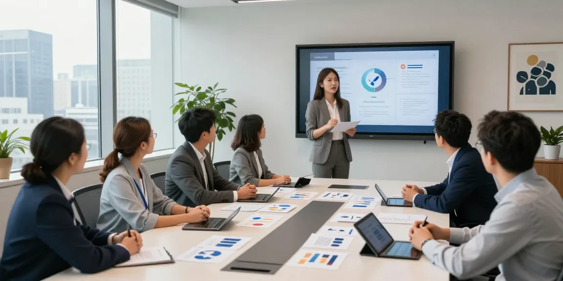 Leadership coach Connecticut guiding a diverse team in a modern office.