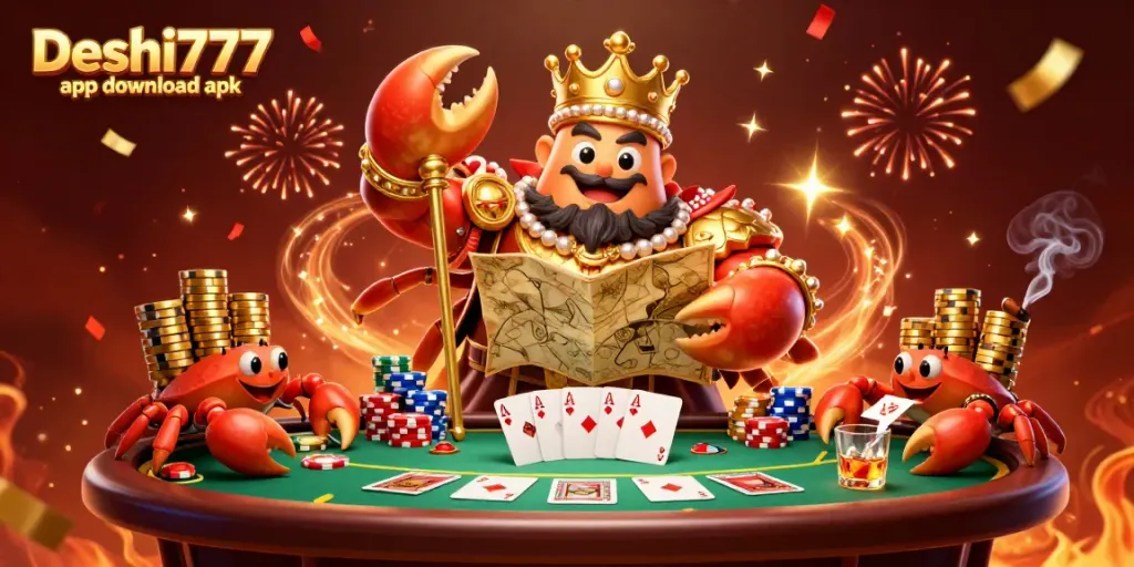 Experience the excitement of Deshi777 app download apk with a colorful 3D casino illustration.