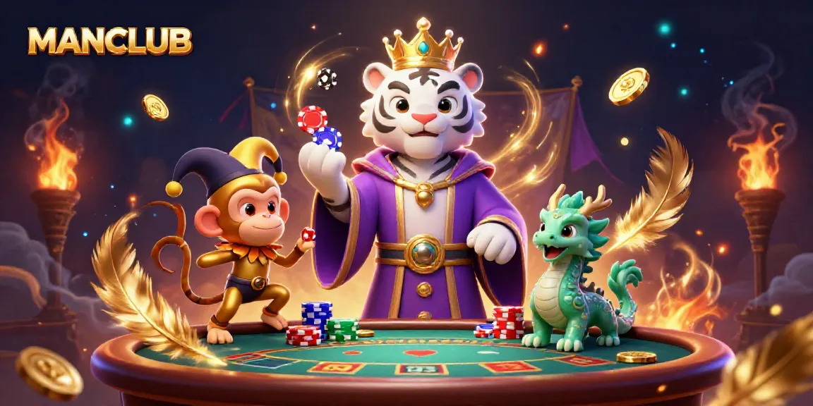 Engage in the thrill of gambling at MANCLUB with vibrant poker chips and dynamic casino elements.