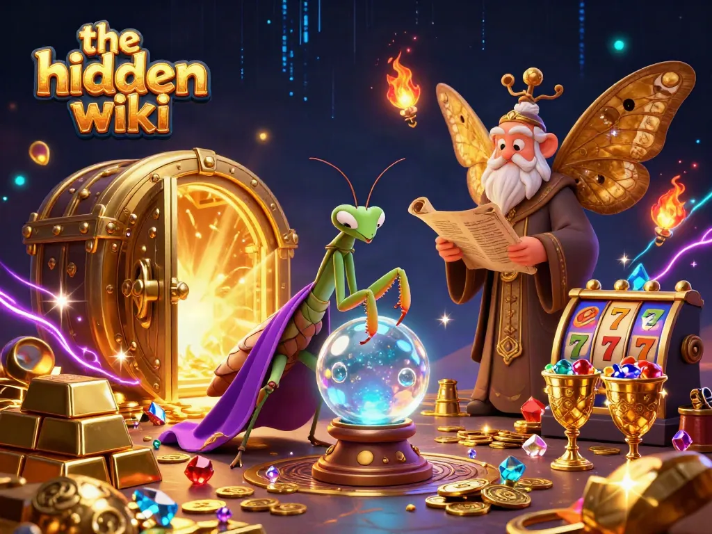 Experience the hidden wiki with a vibrant 3D casino scene featuring fortune symbols and mystical characters.