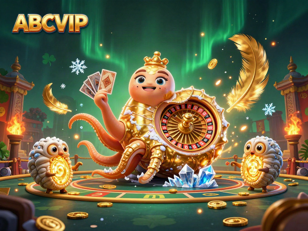 Play poker and spin the roulette with ABCVIP features in a vibrant casino scene.