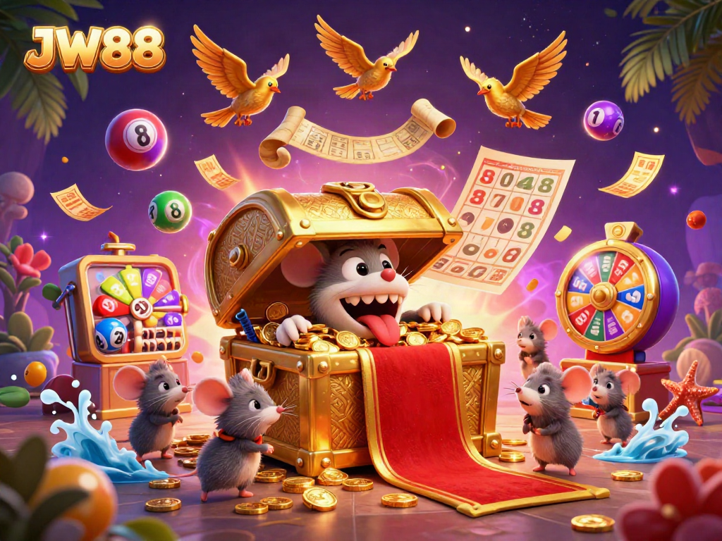 Experience the excitement at JW88 with an ultra-detailed illustration showcasing dynamic gambling elements.