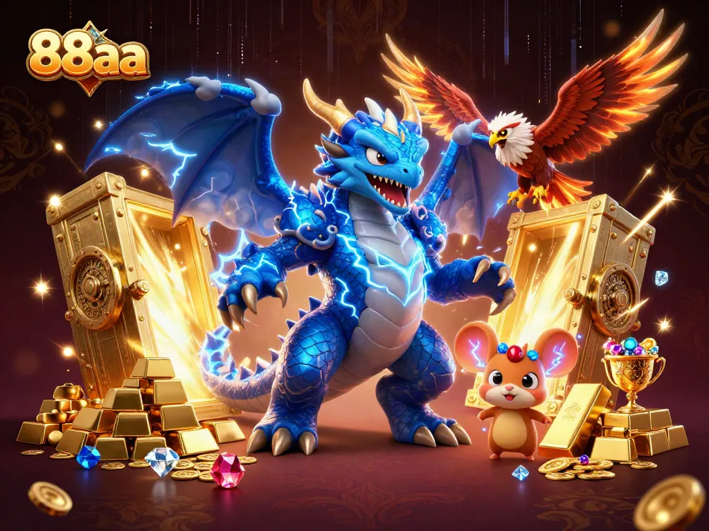 Engage with 88aa as vibrant characters sparkle amidst treasurable riches in an electric casino atmosphere.