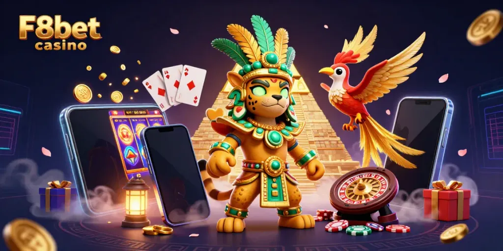 Engage in vibrant gameplay at F8bet casino, featuring dynamic slots and energetic casino elements.