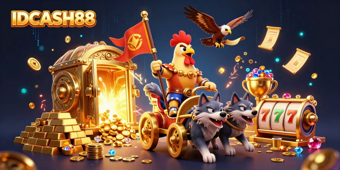 Experience thrilling moments at IDCASH88 with a dynamic 3D casino scene filled with treasures and adventure.
