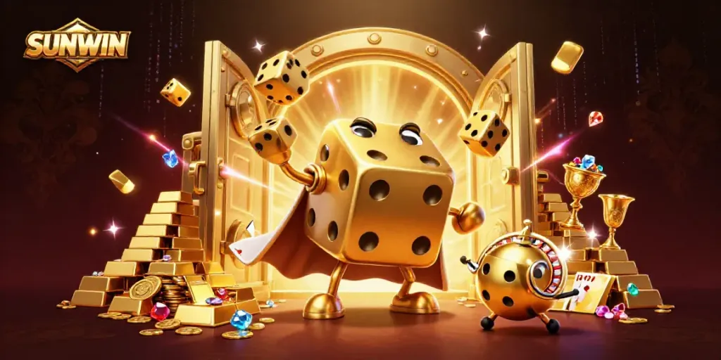 Experience SUNWIN's thrilling casino vibe in this vibrant, action-packed illustration.