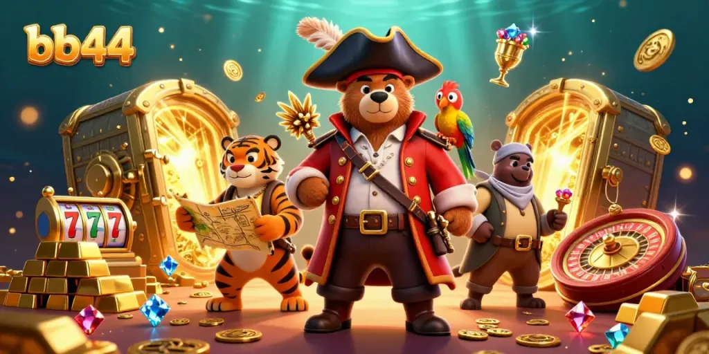 Experience thrilling gameplay at bb44 with adventurous characters in a vibrant casino setting.