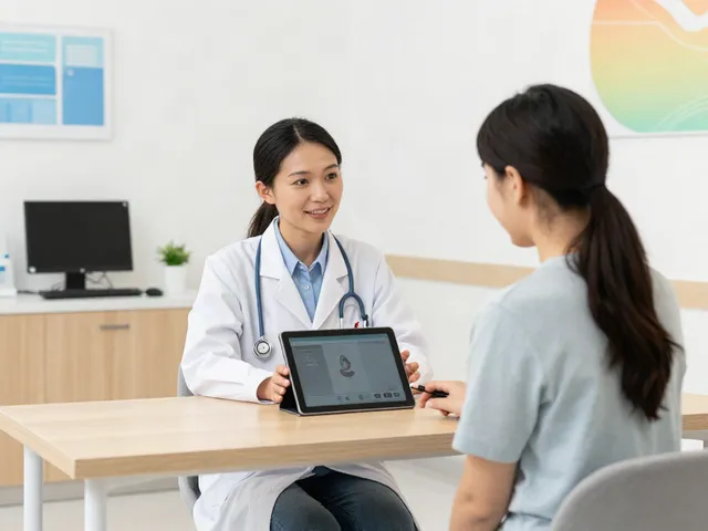 Telehealth consultation for perx peptide therapy with healthcare professional and patient in modern clinic.