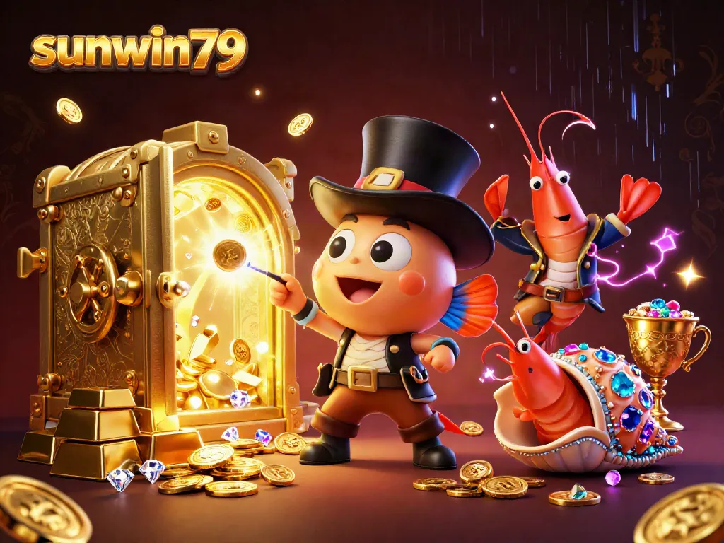 Engage in gaming fun at sunwin79 with a vibrant underwater casino scene featuring animated characters and treasures.