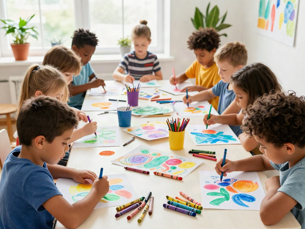 Children drawing with vibrant crayons highlighting quality crayon manufacturers.