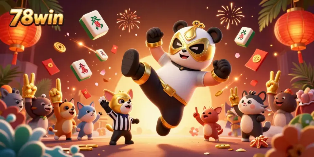 Experience thrilling action at 78win with cartoon characters celebrating big wins in a vibrant casino setting.