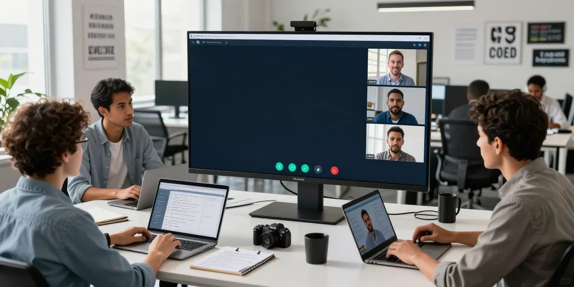 Deepfake protected Online Video Calls, Meetings and Conferencing in a modern office with diverse team members collaborating.