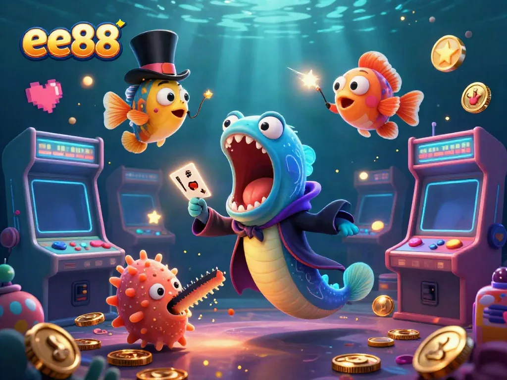 Experience the magic of ee88 with a vibrant 3D casino scene featuring whimsical underwater characters.
