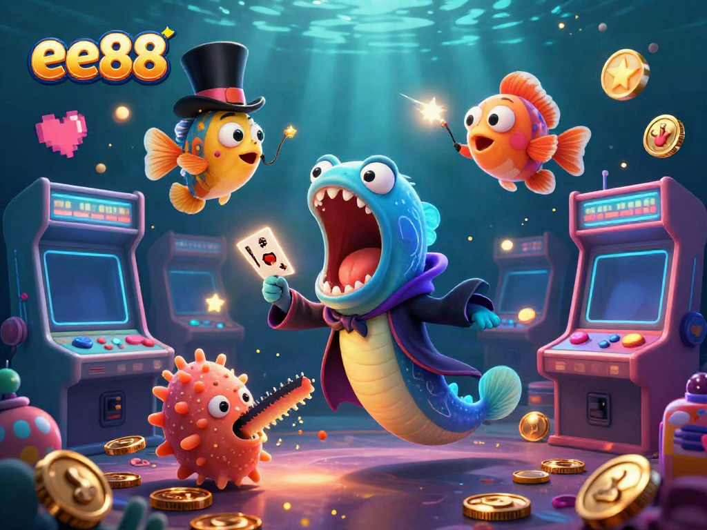 Experience the magic of ee88 with a vibrant 3D casino scene featuring whimsical underwater characters.