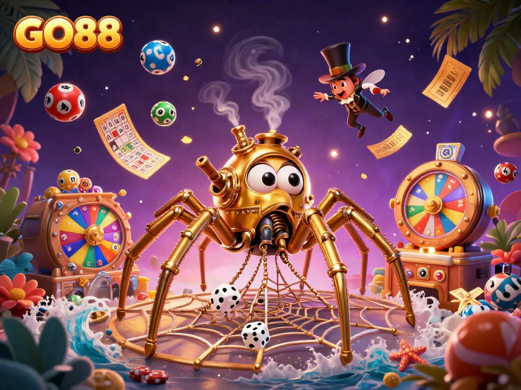 Experience thrilling gaming action with GO88's vibrant 3D casino illustration.