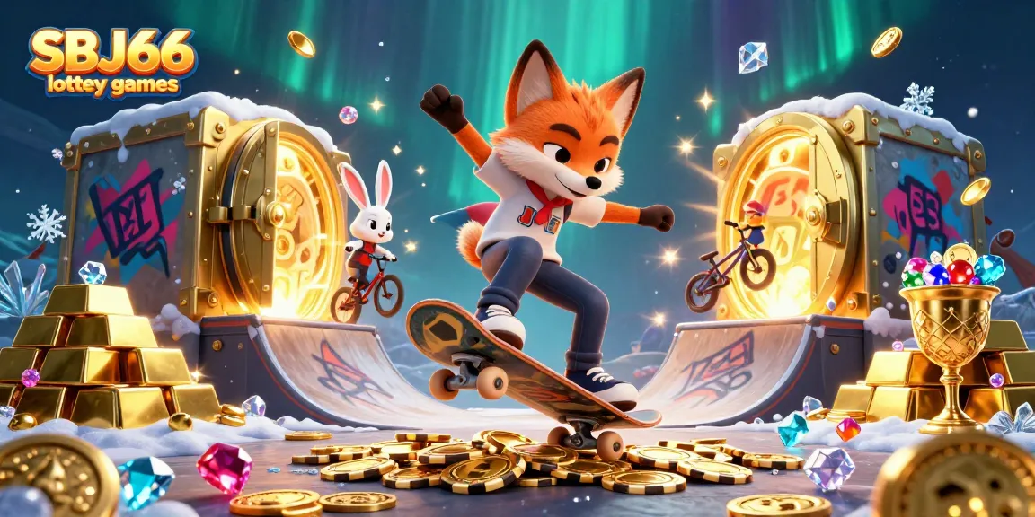 Experience the excitement of SBJ66 lottery games with vibrant 3D characters and dynamic casino elements.