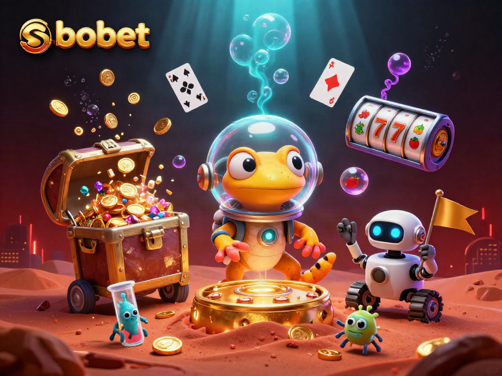 Bet on sbobet with an exciting Martian-themed casino adventure featuring vibrant slots and celebration.