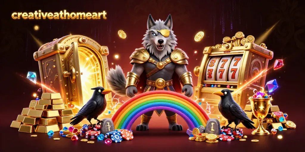 Experience creativeathomeart through exciting casino-themed illustrations and vibrant design elements.