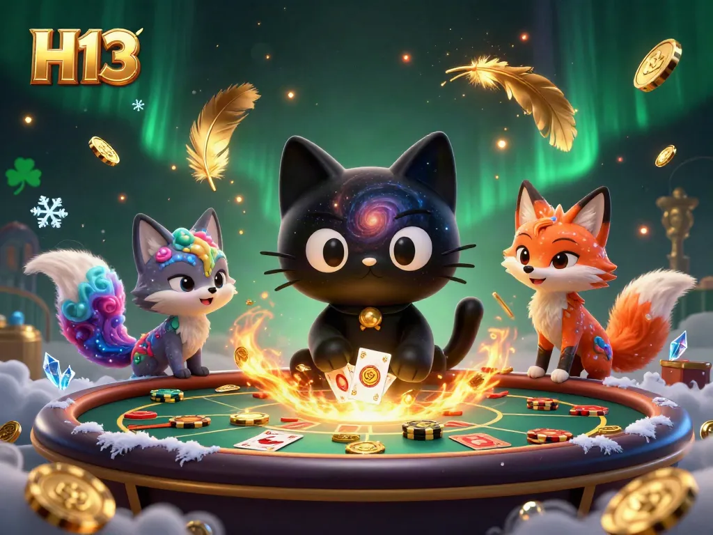 Experience the thrill of H13's cosmic casino with unique 3D characters engaging in an animated game.