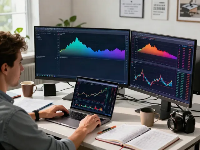 Trader using TradingView charts in a modern workspace for market analysis.