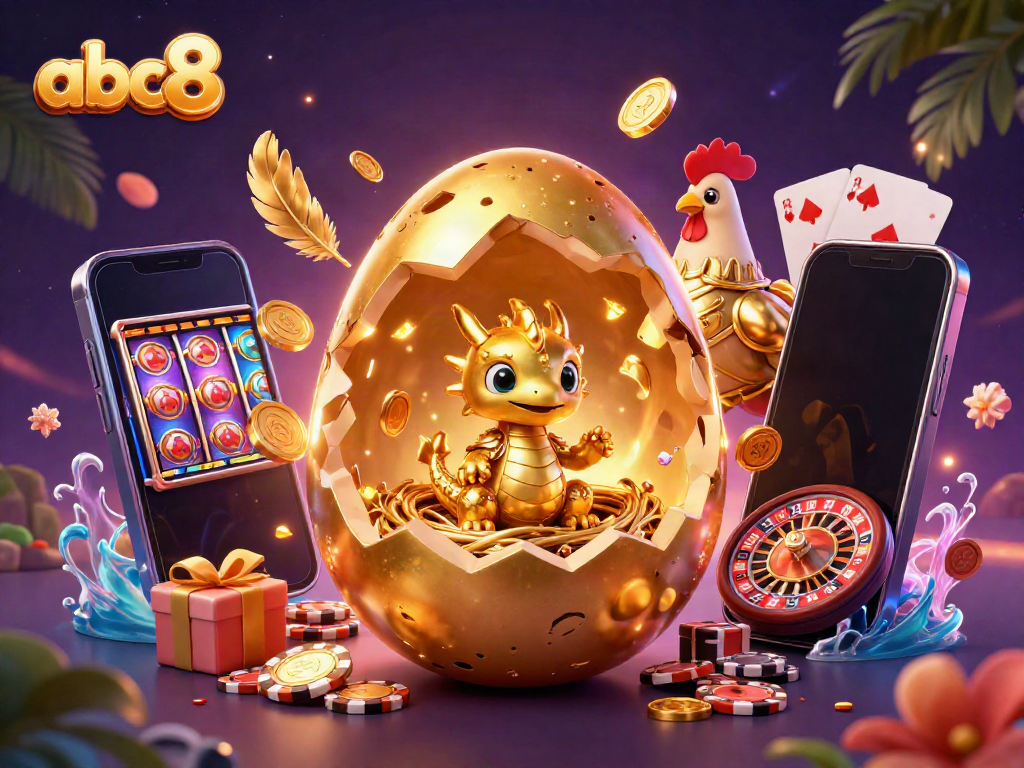 Experience the excitement of abc8 with a golden dragon and poker chips in a vibrant casino scene.